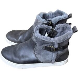 OLUKAI  WOOL SHEARLING LINED ANKLE BOOTIE BOOTS PEHUEA HULU SIZE 7 Black & Grey